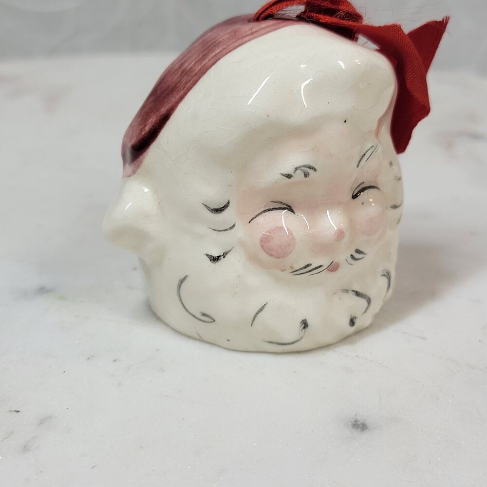 Vintage Pointsettia Studios Santa Claus Bell Red Handpainted Holiday Ornament
